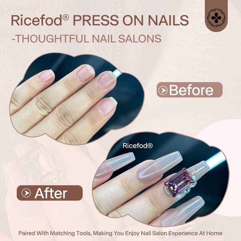 Ricefod Press on Nails Handmade Dusty Pink Fake Nails with Luxury Square Diamonds 10 Pcs Reusable Coffin Nails Press on False Nails Medium Length for Women (Size:Medium)