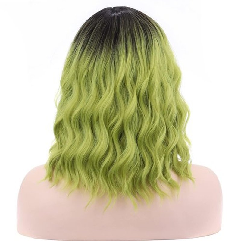 MAGQOO Green Wig for Women Green Wig Short Curly Wavy Hair Wig Dark Roots Two Tones Middle Part Synthetic Heat Resistant