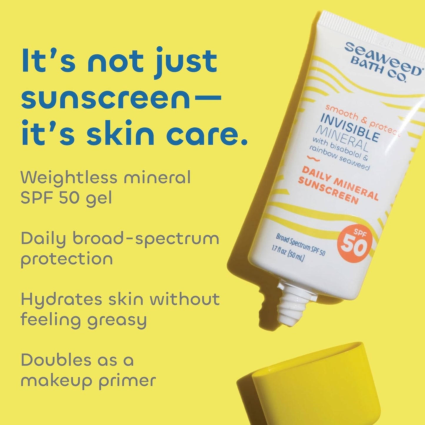 SPF 50 Zinc Oxide Face Sunscreen Gel - Unscented Lightweight Facial Moisturizer, 1.7 Oz