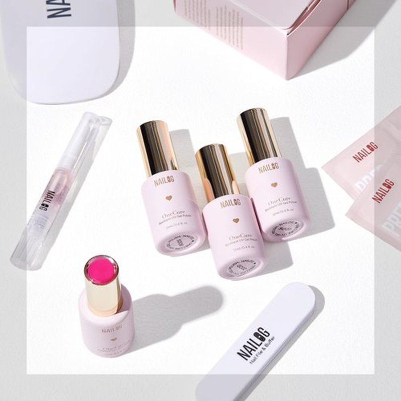 NAILOG Gel Nail Polish Set - 4 Colors Top Coat Color Gel Base 3-In-1 Soak Off UV Gel Polish Kit for Home DIY & Birthday Gifts for Women | Black, Red, Creamy White, Champagne Glitter