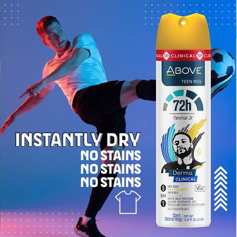 ABOVE 72 Hours Derma Clinical Antiperspirant Deodorant, Neymar Jr Teen Boy, 4 Pcs - Deodorant for Teens - Patchouli and Oak Musk Notes - Dry Spray