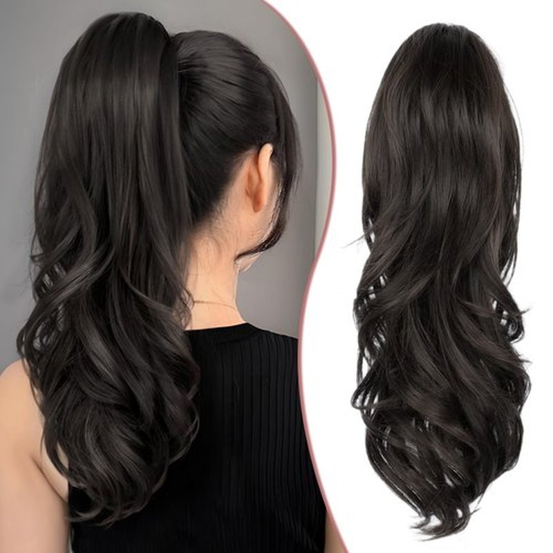 SHNMIN Ponytail Extension, Drawstring Ponytail Extension for Women 20 Inch Long Wavy Pony Tails Clip in Ponytail Hair Extensions Synthetic Layered Ponytail for Daily Use