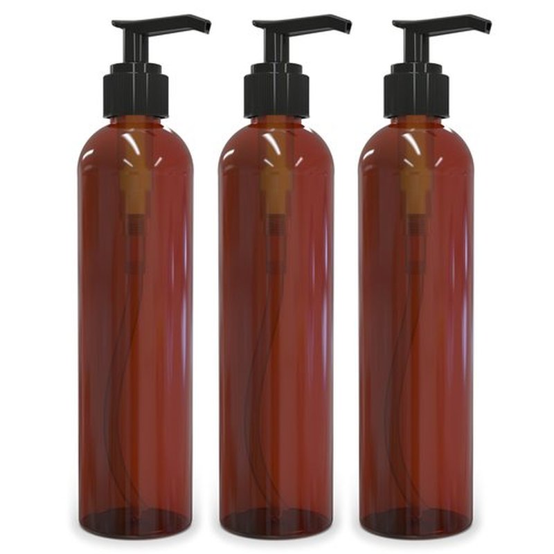 BRIGHTFROM Lotion Pump Bottles, Empty 8 OZ, BPA-Free Refillable Plastic Containers, Amber with Black Dispenser for - Soap, Shampoo, Lotions, Liquid Body Soap, Creams and Massage Oil (3 PACK)