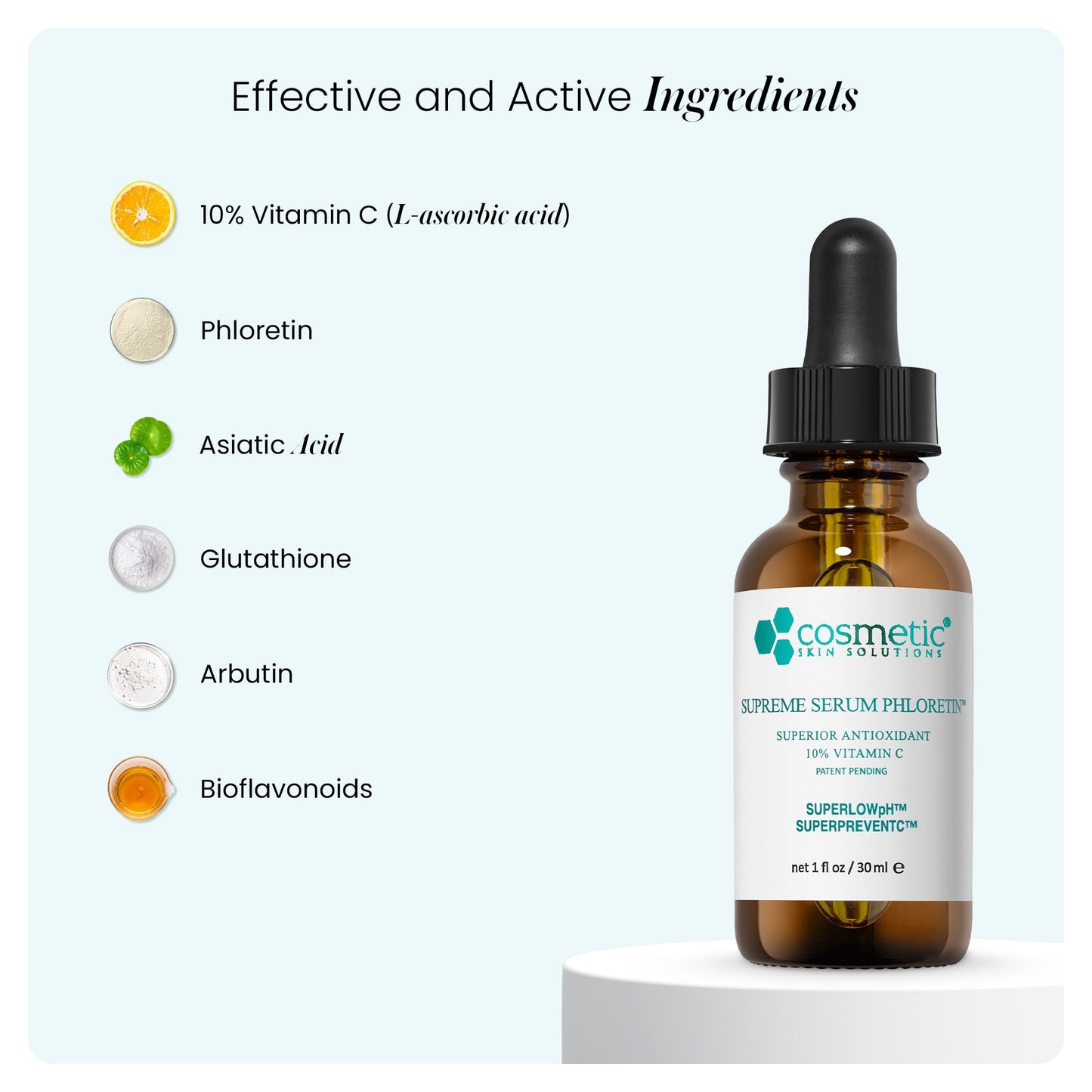 Supreme Serum Phloretin – Vitamin C & Phloretin Antioxidant Formula with Hyaluronic Acid & Glutathione – Anti-aging, Firming & Hydrating Face Treatment for Radiant, Even Skin Tone – 2 fl oz