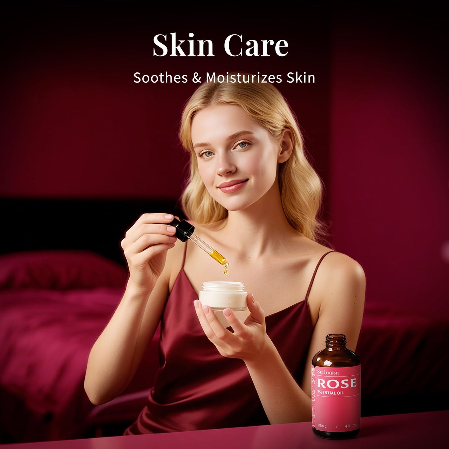 SU JUABA Rose Essential Oil 4 Fl Oz, Rose Oil for Face, Skin, Hair, Diffuser, Aromatherapy -118ml