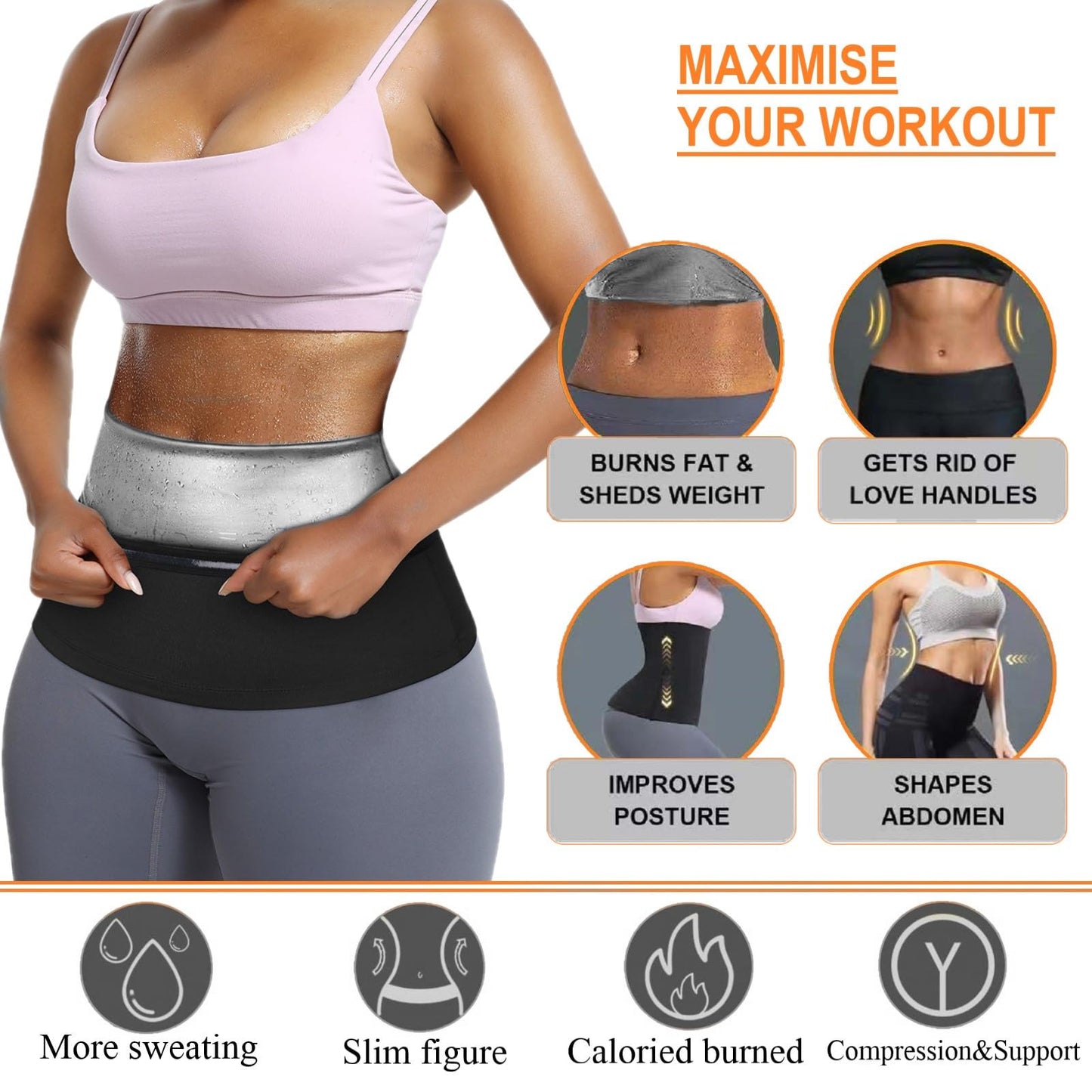 huiming Sauna Suit Waist Trimmer for Women Waist Trainer sweat band for stomach Belt Lower Belly Plus Size (Silvery, Large-X-Large)