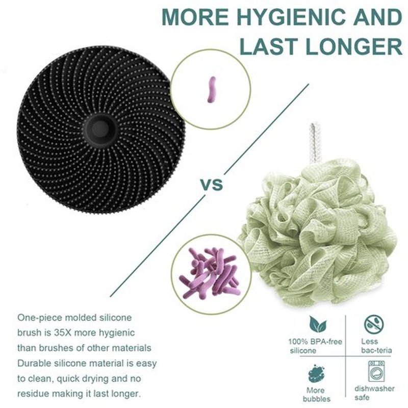 INNERNEED Food-Grade Silicone Body Scrubber Exfoliating & Massaging Shower Brush, More Hygienic Bathing Tool, for All Skin Types, Lathers Well, Longer Service Life (Black+Gray)