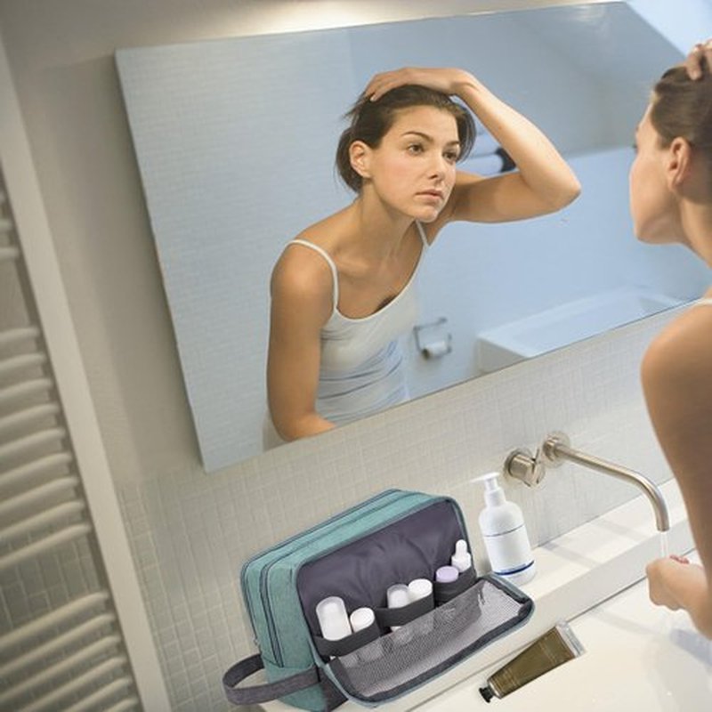 Toiletry Bag for Men Hanging Dopp Kit Water Resistant Shaving Bag Small Toiletry Bag for Traveling (turquoise on gray)