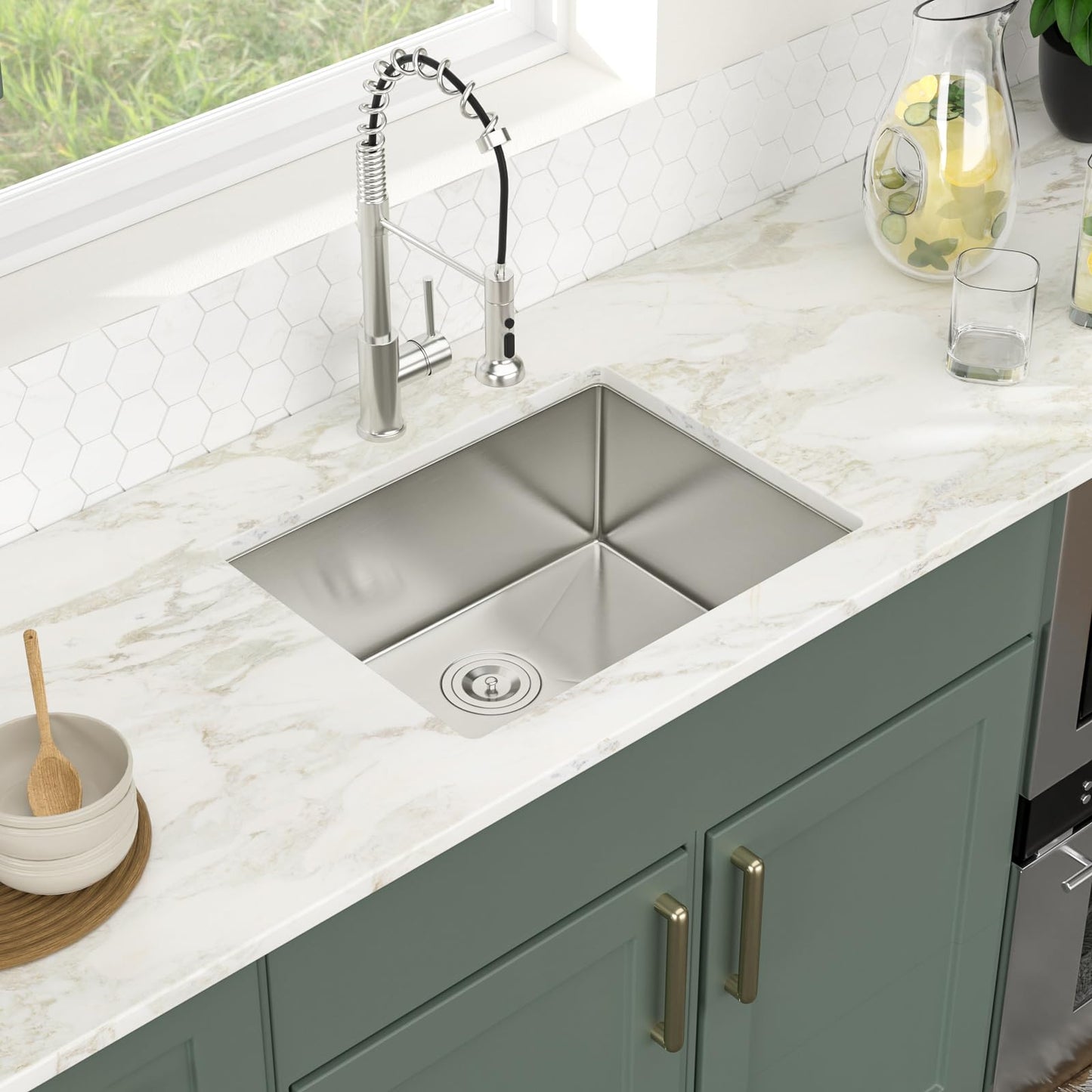 Logmey 23 Inch Undermount Kitchen Sink - 23x18 In Handmade Stainless Steel kitchen Sinks Undermount Bar Sink Single Bowl 16 Gauge RV Sinks Prep Basin 23x18x9 Inches