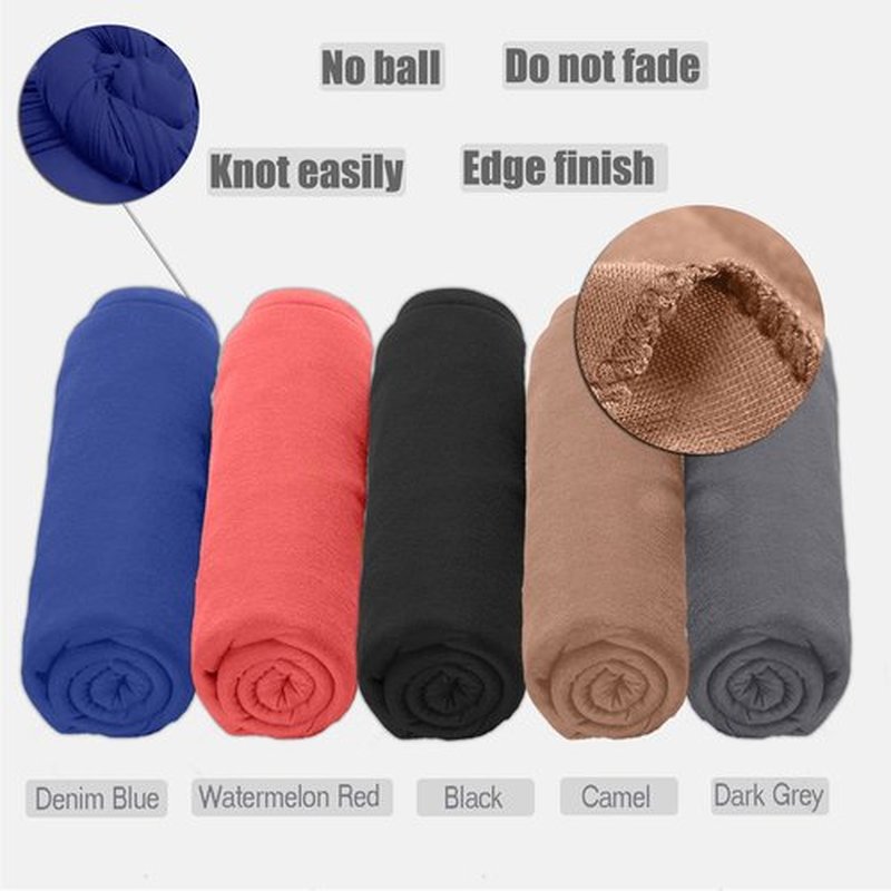ZRQ 5 Pieces Stretch Headwrap Scarf Jersey Turban Fashion Headwear Boho Extra Long Scarf Soft Breathable Easy Knot Hijab Tie for Black Women (Black,Camel,Denim Blue,Watermelon Red,Dark Grey)