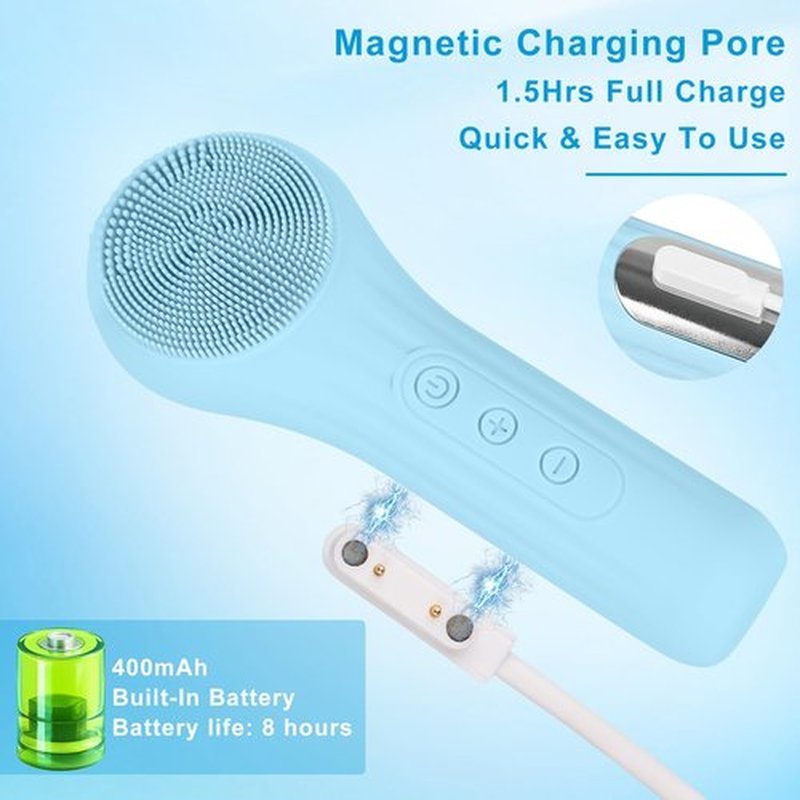 Feoflen Silicone Face Scrubber Exfoliator, Silicone Face Wash Brush for Men & Women, Ipx7 Waterproof Rechargeable Facial Cleaner for Deep Cleansing, Exfoliating, Massage Face Scrubber (Sky Blue)