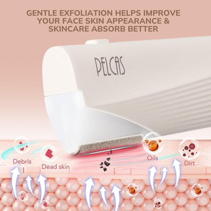 PELCAS Electric Dermaplaning Tool for Face with LED Light, Mini Facial Dermaplaning Razor Kit, Painless 3 Speeds Facial Peach Fuzz & Hair Removal At Home for Women with 6 Blades Off White
