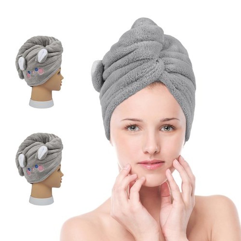 WSLFOKIDA Hair Towel, 2 Packs for Wet Hair, Hair Drying Towels, Ultra Absorbent Twist Hair, for Drying Long & Thick Hair (Grey)