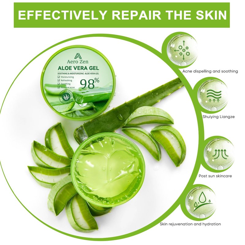 Aero Zen Organic Aloe Vera Gel for Face Made within 12 Hours of Harvest, 98% Pure Aloe Vera Gel for Skin, Scalp, & Hair, Soothing Aloe Face Moisturizer, Multipurpose Skin Care（20oz）