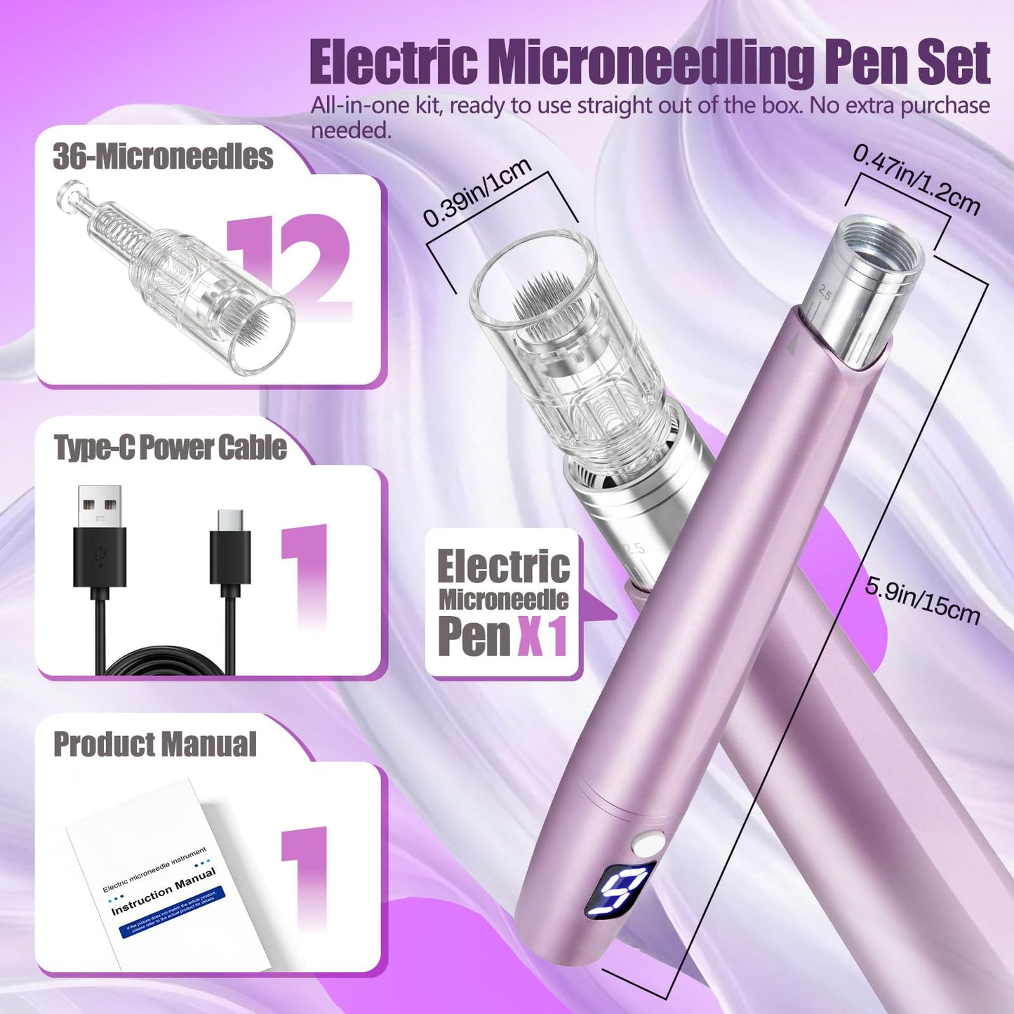 Professional Microneedling Pen for Face and Body, Adjustable Microneedle Stamp with 12 Replacement Cartridges,Home Spa Skin Care Tool for Glow, Beard and Hair Growth - 0.25mm HDHXT