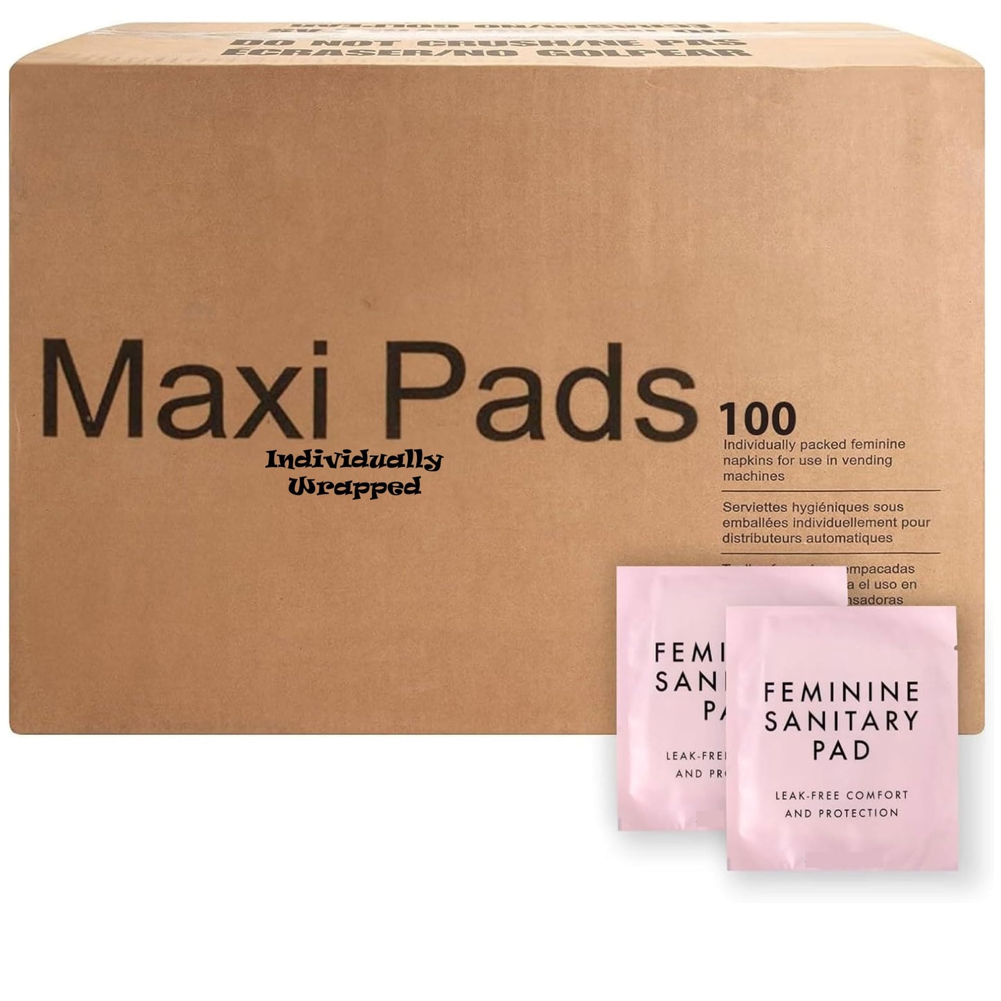 100 Bulk Pads with Wings Individually Wrapped for Women Homeless, Postpartum, Hospitals, Feminine Incontinence Menstruation Sanitary Pads for Women