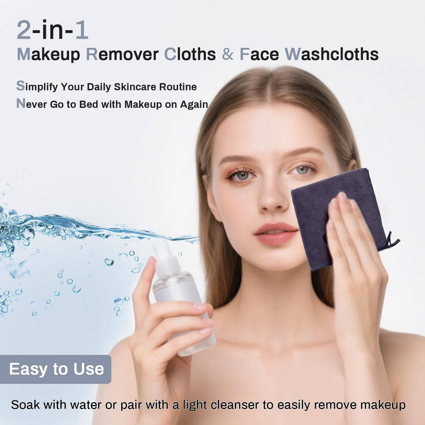 Qwhancy Makeup Remover Washcloths, 6 Pack Microfiber Face Towels, Plush & Thick, Ultra Soft Reusable Towels for Face & Hands, Highly Absorbent & Gentle 12 x 12 Inches, Black Gray