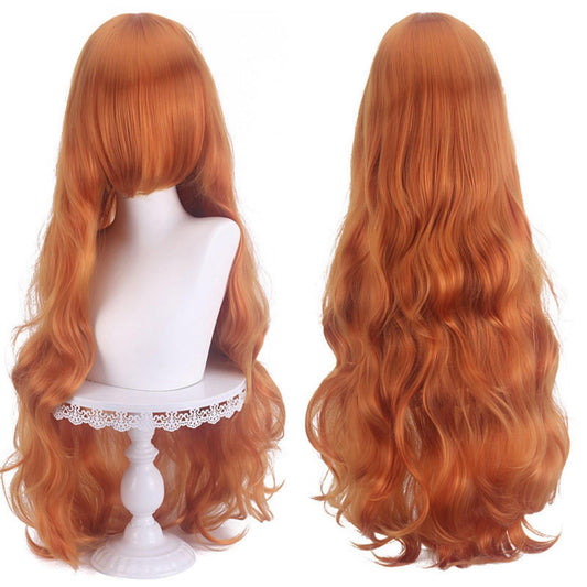 MOJUN 31.5" Orange Wigs with Bangs Long Orange Wavy Curly Wigs for Women Orange Hair Wig Synthetic Heat Resistant Fiber Wave Wig for Halloween Cosplay Daily Party Wig, JF80-19