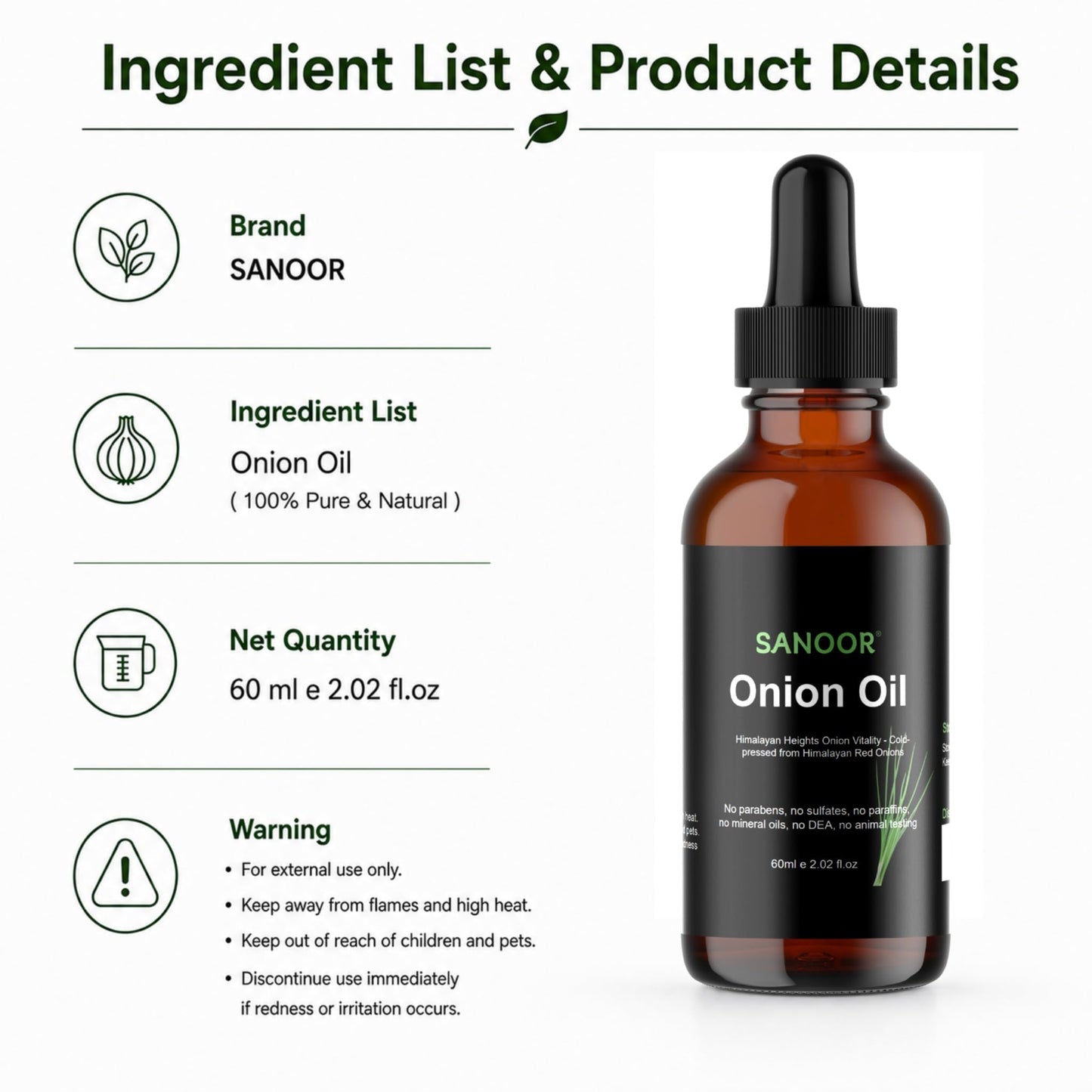 SANOOR Himalayan Red Onion Hair Oil | Lightweight Conditioning Oil for Hair & Scalp | Helps Smooth Frizz, Add Shine & Nourish Dry-Looking Hair | 60 ml