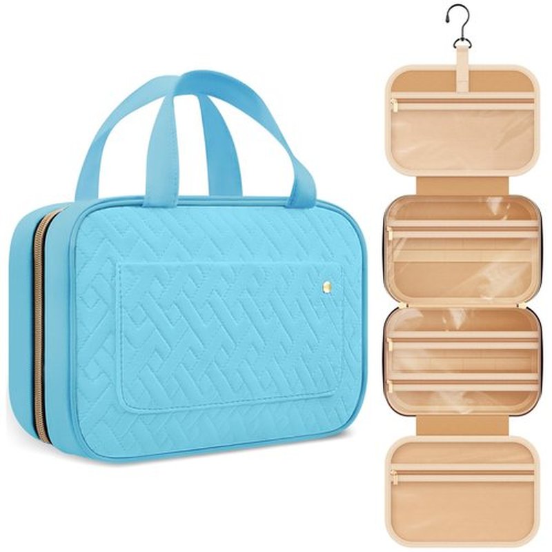 HOTOR Travel Toiletry Bag for Women with Hanging Hook - Portable Cosmetic Case, Toiletry Bag for Traveling Women, Waterproof Travel Essentials, Peacock-Blue