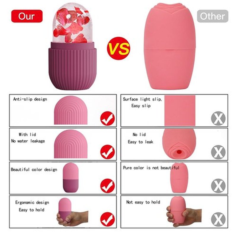 XHJRI Ice Face Roller Massager,Ice Cube Roller for Face, Eyes and Neck Naturally Conditioning and Skin Care,De-Puff Eye Bags,Reduce Migraine Pain,Reusable Massage Silicone Ice Mold (Rose)