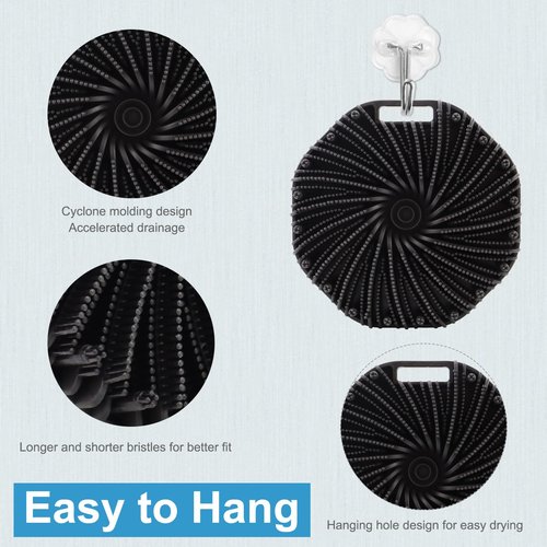 WETANG Silicone Body Scrubber, Body Wash Scrubber, Shower Scrubber for Body, Non-Slip Handle for Easy Cleaning, Travel Friendly (Black)