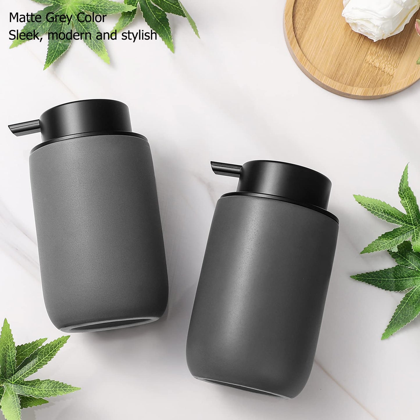 rejomiik Foaming Soap Dispenser Thick Ceramic Foam Hand Soap Dispenser for Bathroom or Kitchen Sink, Liquid Pump Bottles for Hand soap, Body Wash, Grey