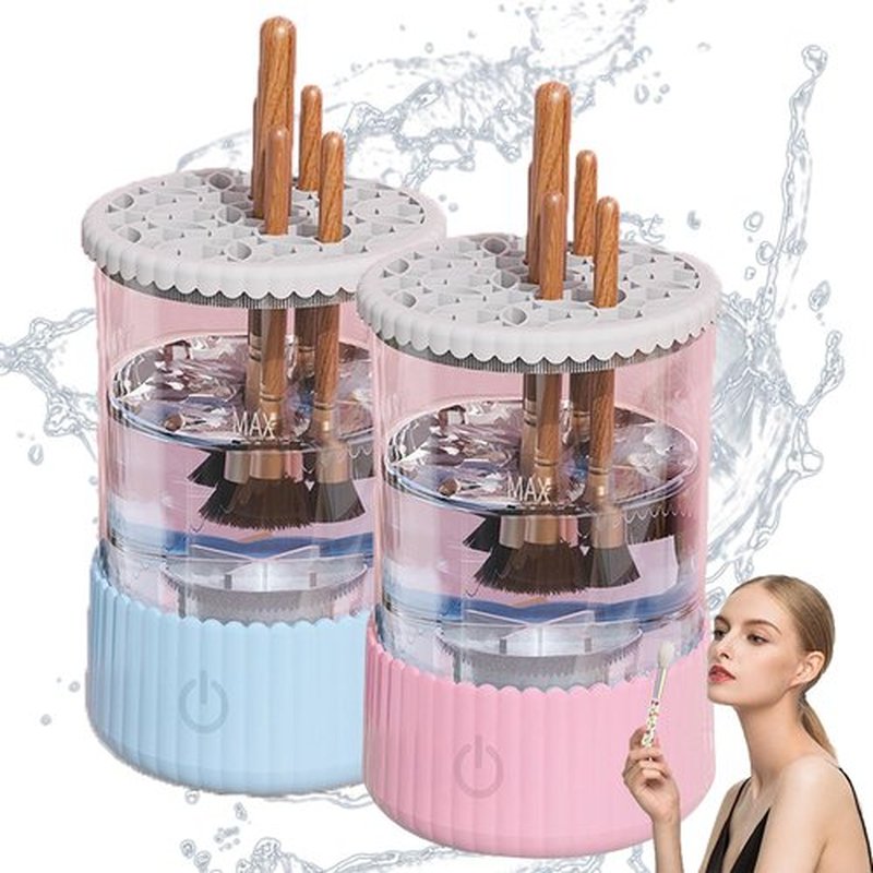 Beauty Swirl Cosmetic Brush Cleaner, The Cozy Luna Makeup Brush Cleaner, Electric Make Up Brush Cleaner Machine, Rechargeable & Deep Spinning Cleaning (Blue & Pink,Plug-in Type)