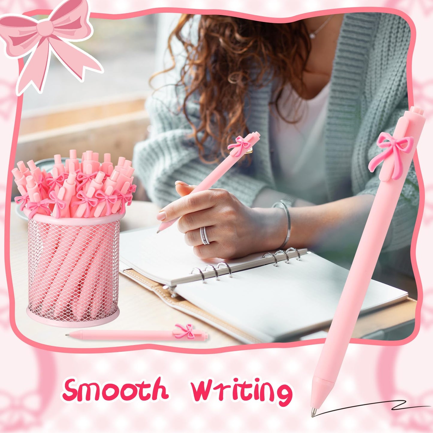 Sayglossy 20 Pcs Pink Bow Pens Back to School Coquette Cute Black Ink Retractable Gel Ballpoint Pens Bulk Bridal Shower Party Favors for Wedding Birthday Baby Shower Tea Party Office School Supplies