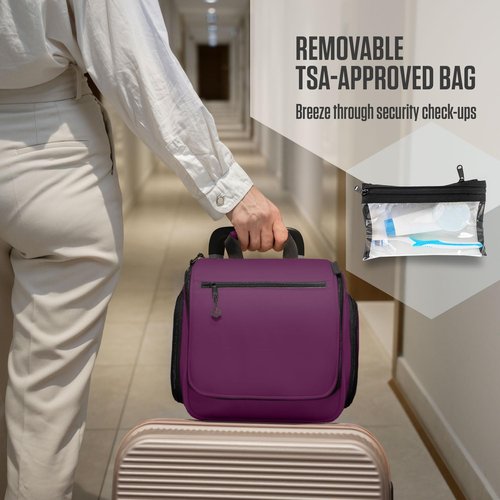 VENTURE 4TH Hanging Travel Toiletry Bag for Women & Men - Travel Organizer with Expandable Compartments & Removable Clear Pouch for Toiletries (Purple)