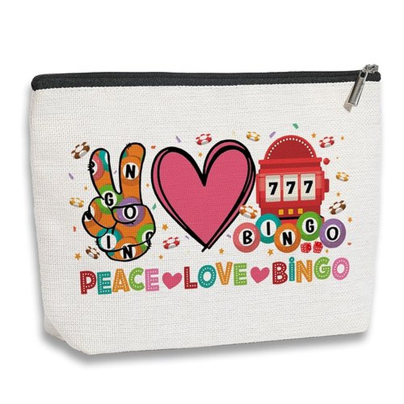 kdxpbpz Bingo Gifts Funny Bingo Player Gift Bingo Cosmetic Bag Bingo Gambler Gifts Lucky Bingo Pouch Bag Travel Toiletry Makeup Organizer Zipper Pouch Peace Love Bingo