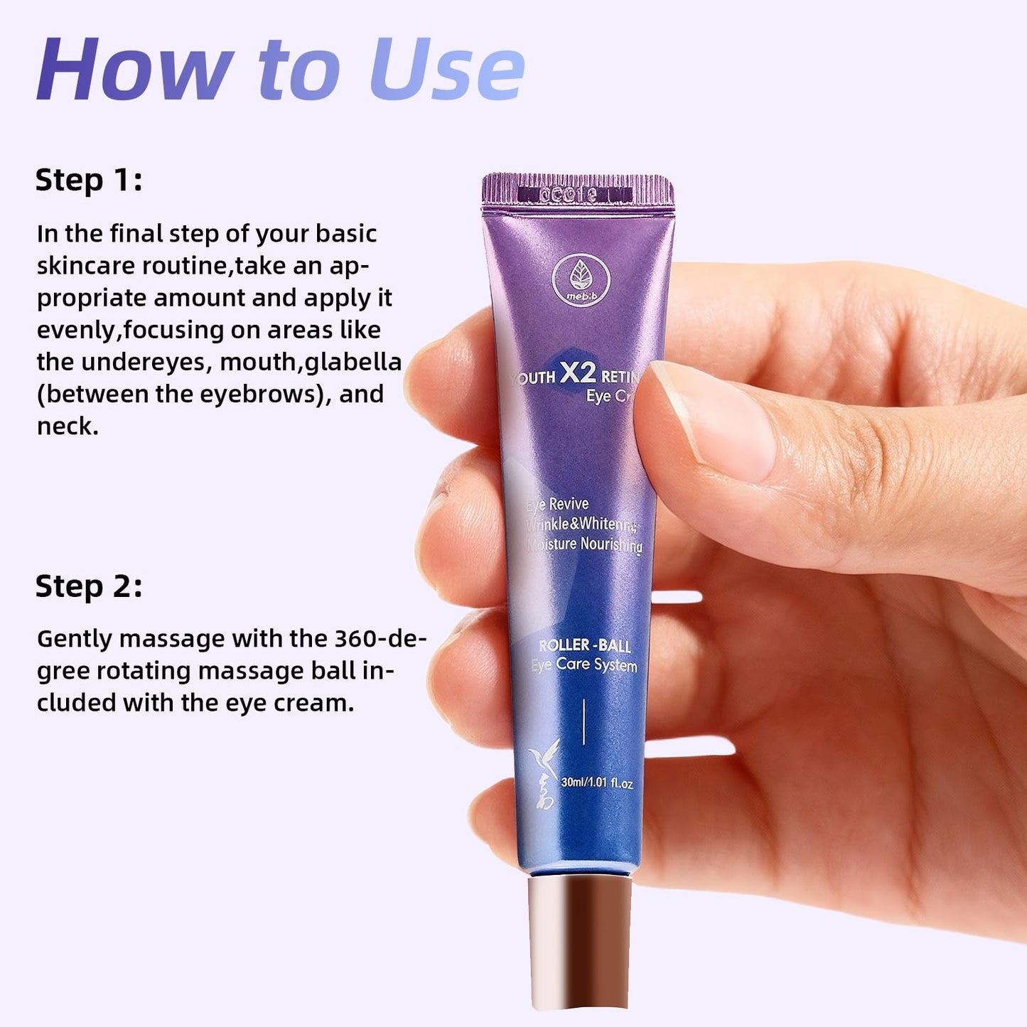 MEDB Youth X2 Eye Cream – Korean Skincare with Peptides & Cooling Triple Roller for Hydrated, Refreshed Eyes – 30ml / 1.01 fl oz