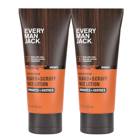 Every Man Jack Beard Lotion - Moisturizing Face & Beard Care - Light Aged Bourbon Scent - 3.2 oz (2 Pack)