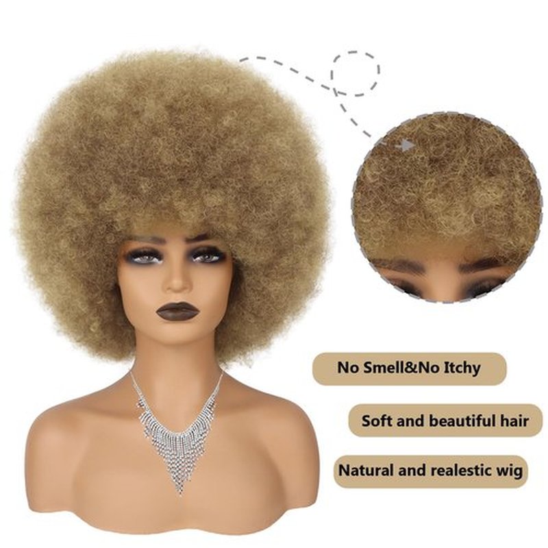 Wallden Hair 70s Afro Wig for Black Women-Mix Blonde Afro Curly Wigs Bouncy and Fluffy Synthetic Afro Puff Hair Wigs for Daily Party Costume Cosplay Halloween （Mix Blonde,10inch）