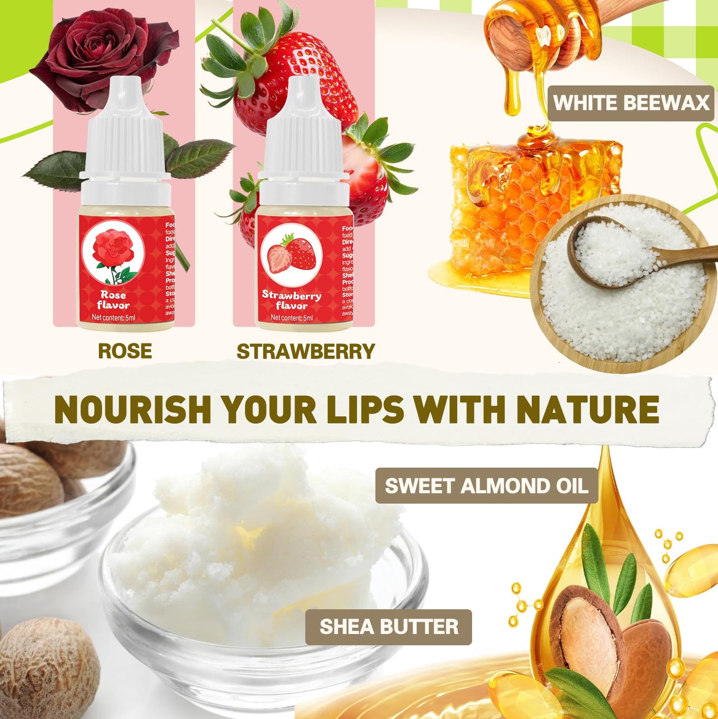 Thaluna Lip Balm Making Kit- Shea Butter Make Your Own Lip Balm for Adults, Moisturizing DIY Lip Gloss Kit with Beeswax, Sweet Almond Oil, Essential Oil, Empty Tubes, Christmas Gift for Girls & Women