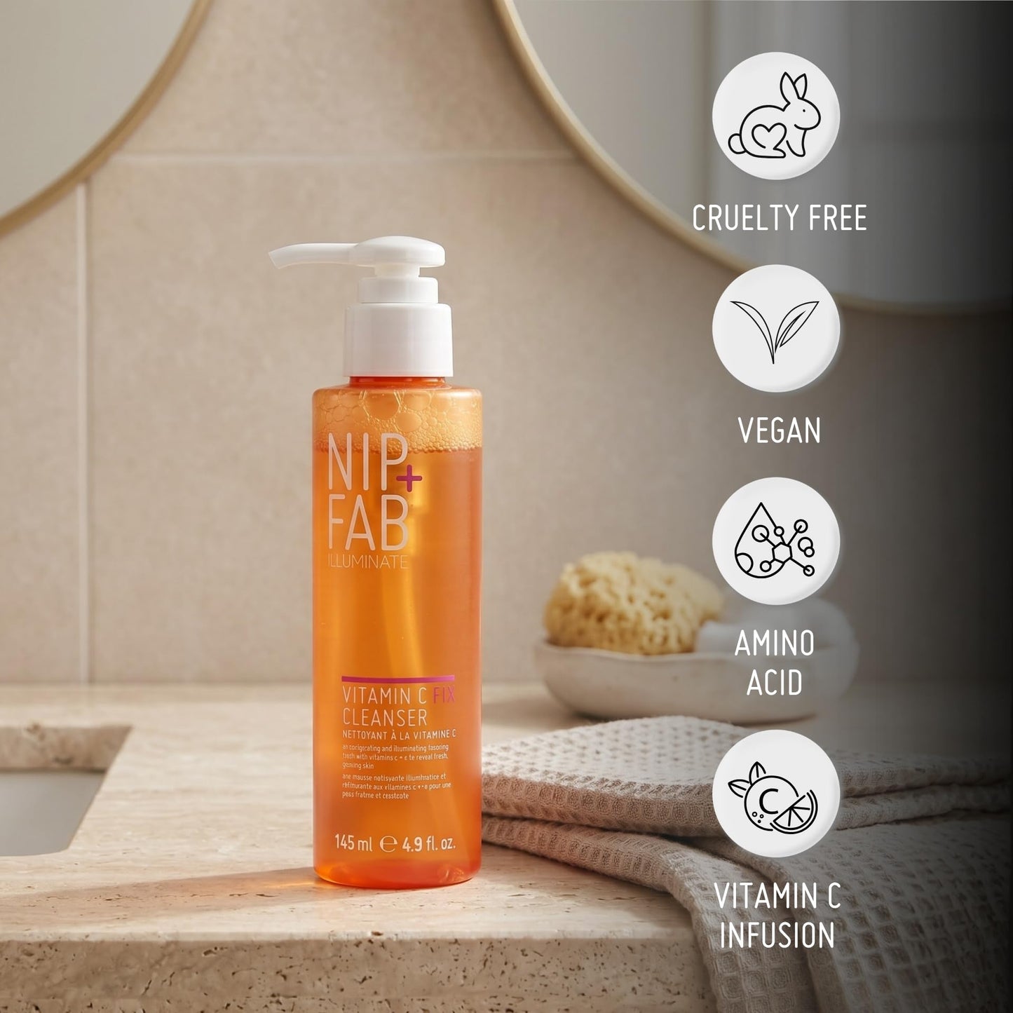Nip + Fab Vitamin C Fix Gel Cleanser Brightening Hydrating Facial Cleansing Face Wash for Skin Toning, 4.9 Fl Oz