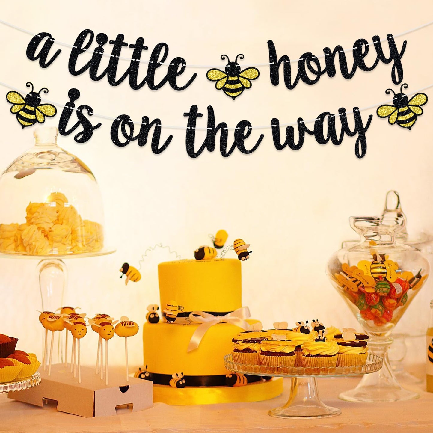 A Little Honey is on the Way Banner, Bumble Bee Baby Shower Hanging Decorations, Welcome Baby, oh Babee, Spring Baby's 1st Birthday Gender Reveal Pregnancy Announcement Decorations Supplies