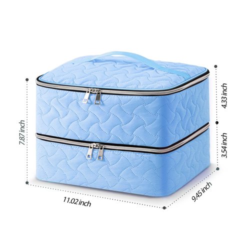 Nail Polish Organizer Case Holds 42 Bottles (15ml/0.5 fl.oz), Double-Layer Nail Polish Storage with Adjustable Dividers, Portable Nail Polish Bag for Nail Gel Nail Lamp and Manicure Tools, Light Blue