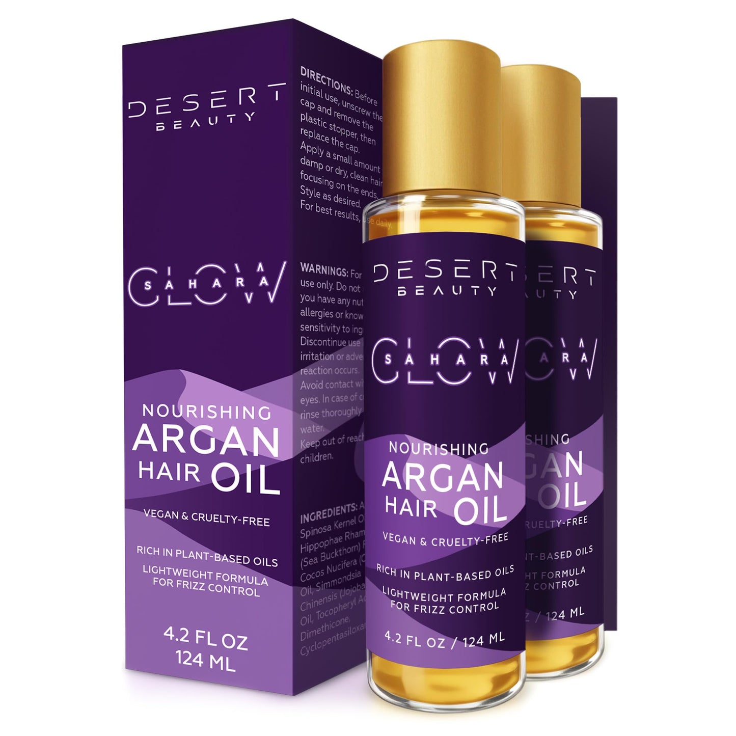 Desert Beauty 2-Pack Argan Oil Hair Oil, 4.2 oz – Moroccan Hair Oil Treatment for Dry Damaged Hair, Leave-In Conditioner, Hydrating & Strengthening, Natural, Cruelty Free