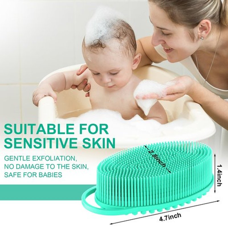 Metene Silicone Exfoliating Body Scrubber with Loop, Body Scrubber for Men and Women, Silicone Loofah for Shower, Soft Silicone Body Scrubber for Shower and Bath Skincare Routine(Green)