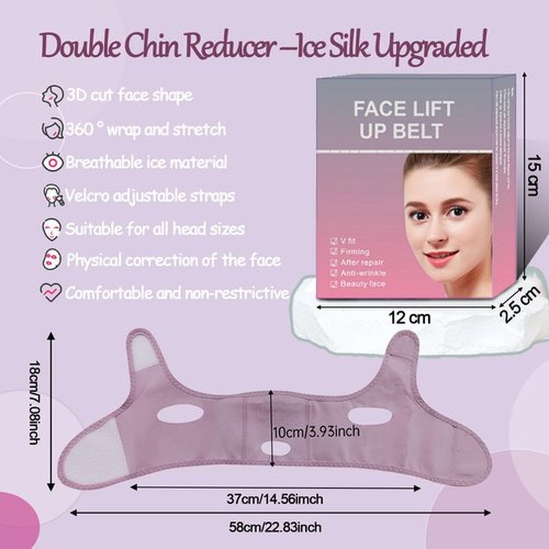 Generic Face Lift Mask, Reusable Face Tape, 2024 New V-Wire Lift Mask, Double Chin Lift Bandage, V-Mask Sagging, Ice Silk Breathable Face Belts for Men and Women, Pink, 6.45×1.18×4.72 Inch, Purple