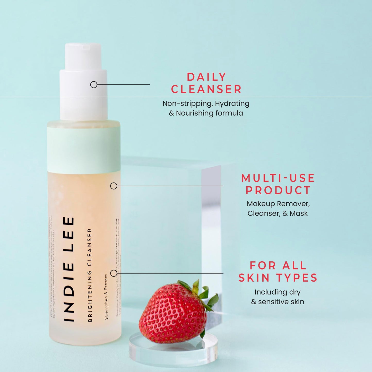 Indie Lee Brightening Facial Cleanser - Daily Hydrating Cleanser, Makeup Remover & Exfoliating Face Mask to Brighten, Firm & Protect Dry Skin - Clean, Gentle Face Wash (4.2oz)