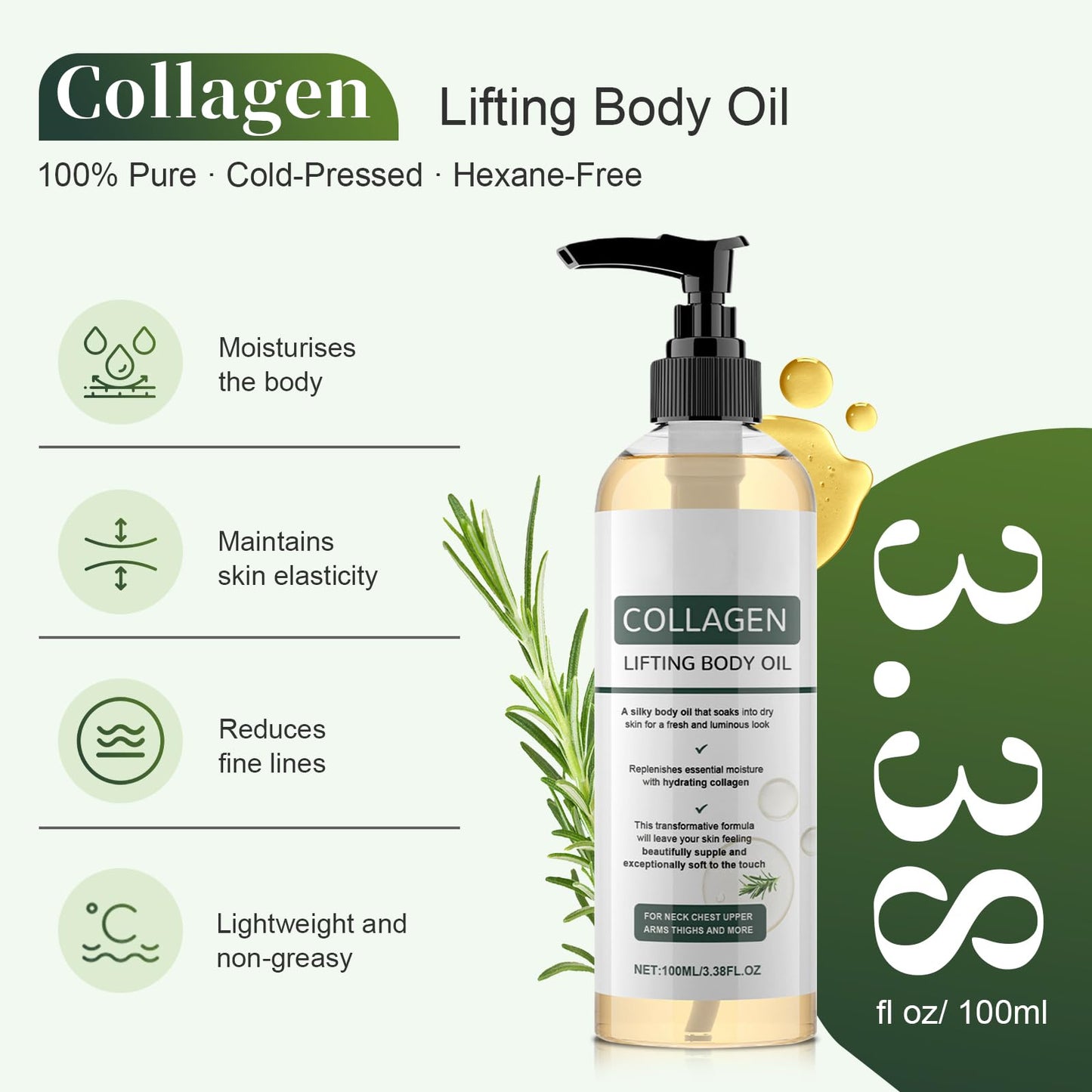 ptoso Collagen Lifting Body Oil After Shower, Hydrating Collagen Oil, Moisturizing Anti Aging Silk Body Oils for Women & Men, Smooth & Anti Wrinkles, Lightweight Non-Greasy