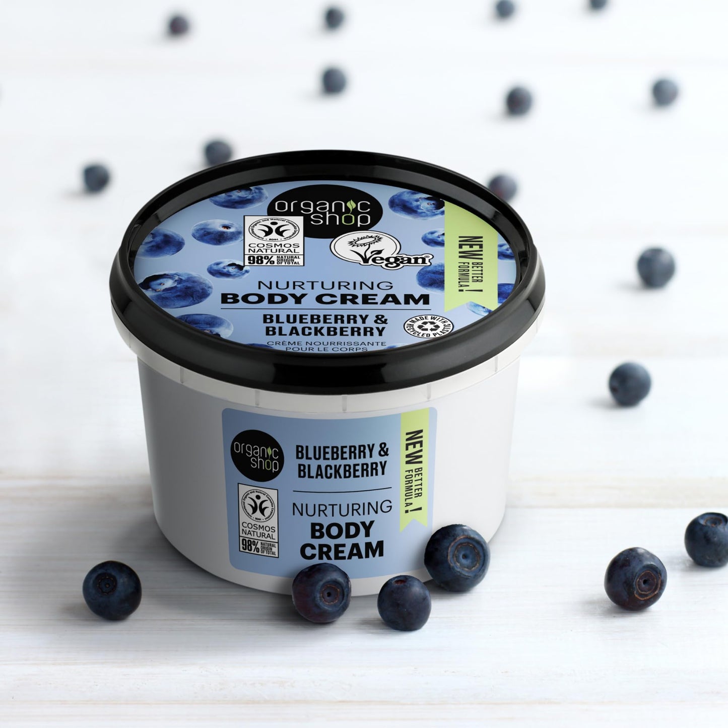 Organic Shop Blueberry & Blackberry Nurturing Body Cream, 100% Vegan & Organic, Daily Nourishing & Moisturizer, Body, Face, Hand & Foot Natural Lotion, Intensive Care & Skin Hydration. 250ml