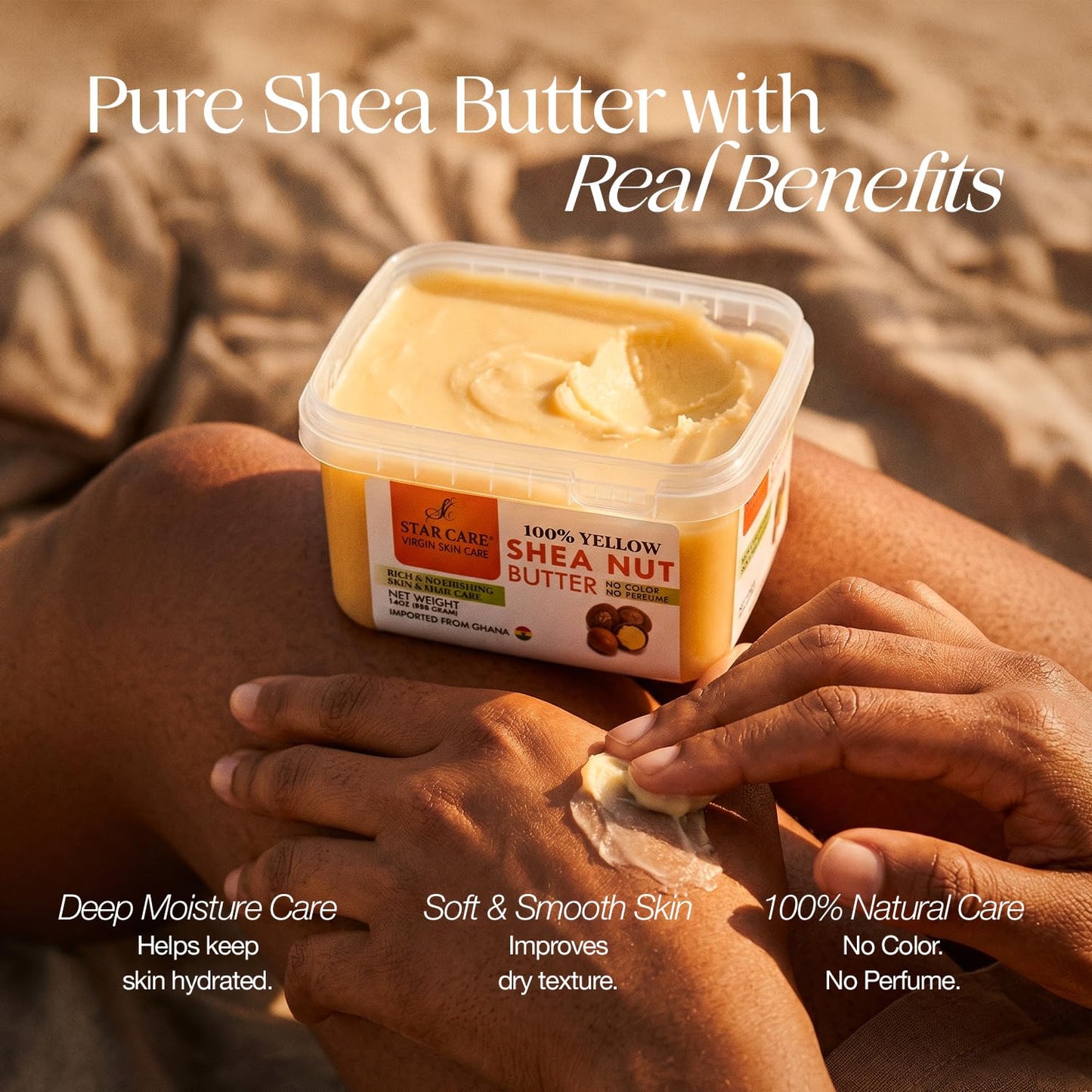 STAR CARE 100% Pure Yellow Shea Nut Butter 14oz Unrefined & Raw Natural Moisturizer for Skin Hair & Lips, African Shea Butter Rich in Vitamins & Antioxidants No Added Color or Fragrance