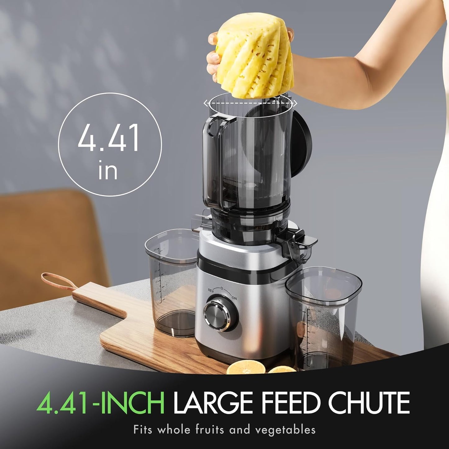 EILKOS Juicer Machines, Cold Press Juicer with Wide Feed Chute, Slow Masticating Juicers for Whole Vegetables & Fruits, High Juice Yield, Easy to Clean, Large Auger, Light Silver