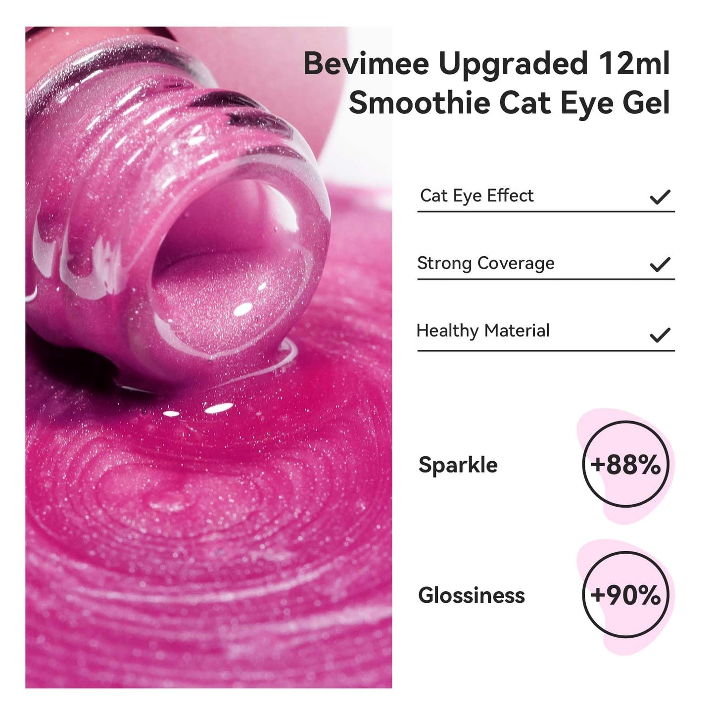 Bevimee Cat Eye Gel Nail Polish, Moonlight Glitter Holographic Cateye Gel Polish with Magnet 12ML, Magnetic Nail Polish Gel Mirror Glass Ceramics Smoothie UV Gel for Nail Art Manicure DIY at Home