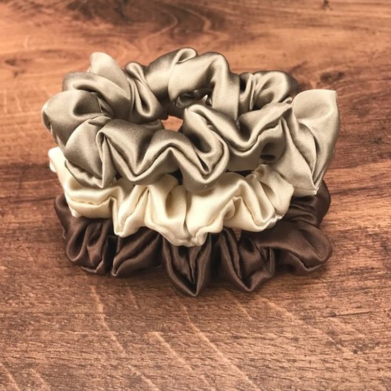 Celestial Silk Mulberry Silk Scrunchies for Hair (Small, Taupe, Dark Taupe, Chocolate)