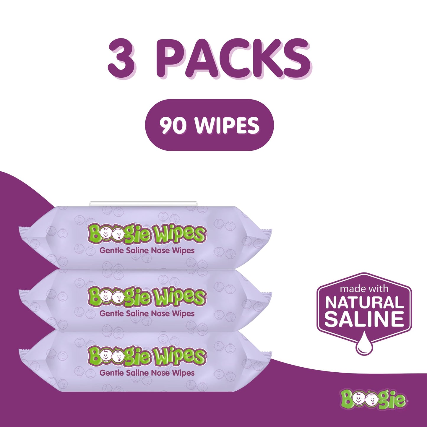 Boogie Wipes - Saline Nose Wipes Lavender Scent - 90 Count