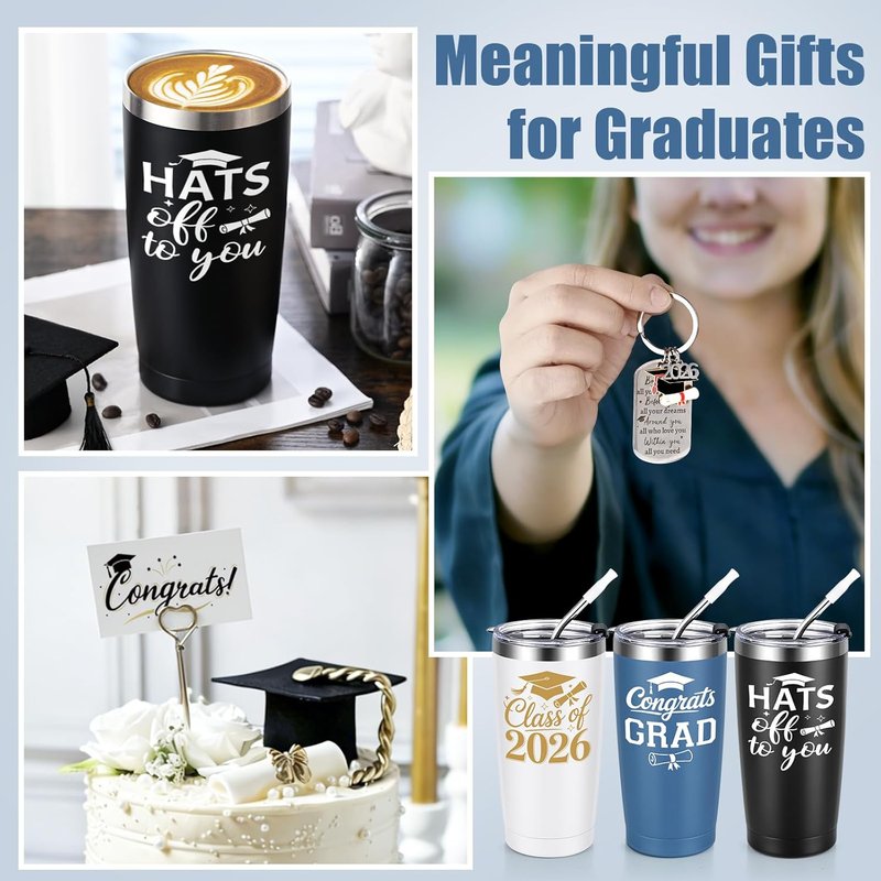 Graduation Gifts 2026 | 6-Pack 20oz Insulated Tumblers with Keychains & Cards for High School & College Graduates